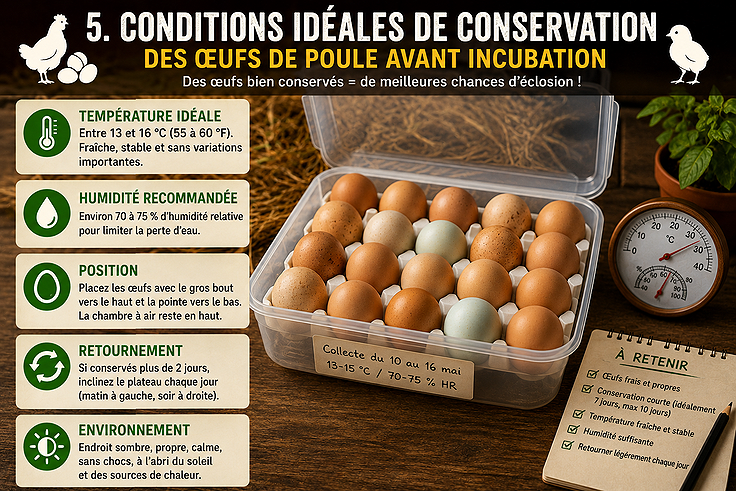 Conditions idéales pour conserver les oeufs avant l'incubation