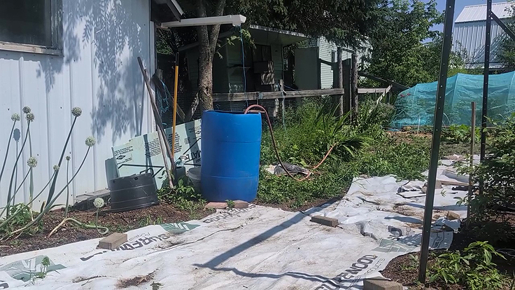 Baril de réception de l'eau et source pour l'arrosage